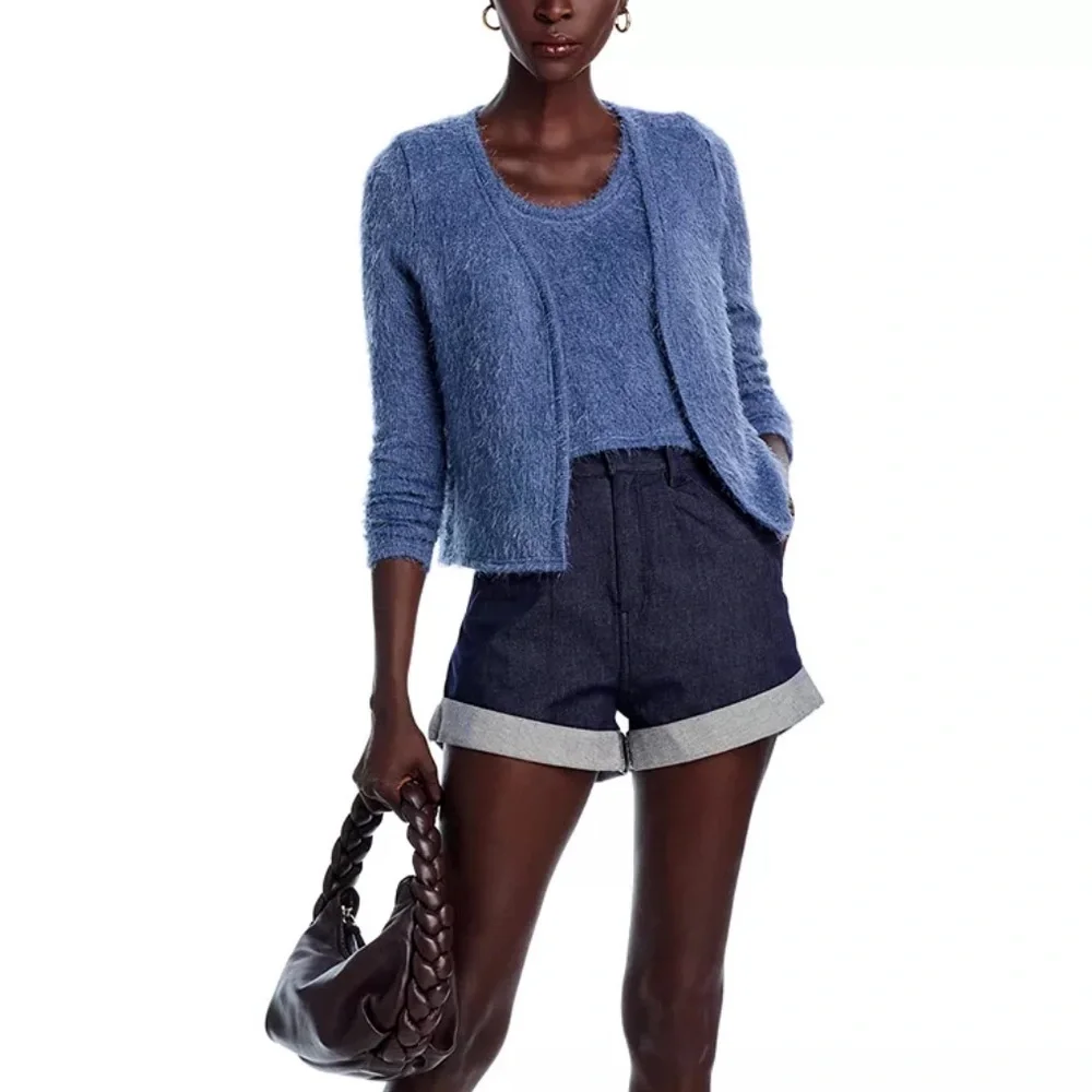 AQUA Eyelash Knit Tank Top and V Neck Cardigan - Picture 2 of 8